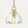 Botanist Crystal Dome Pendant Light Fixture,7" Crystal Modern Brass Pendant Lights Kitchen Island, Hanging Crystals Dome Pendant, Gold Kitchen Pendant Lighting Over Island,E12 Bulb Included