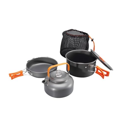 Ensemble portable d'extérieur en aluminium thermo-conducteur avec poêle et bouilloire imbriquables