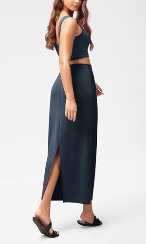 Image of ODODOS Modal Soft Maxi Skirt for Women, Back Slit High Waist Casual Long Pencil Skirts