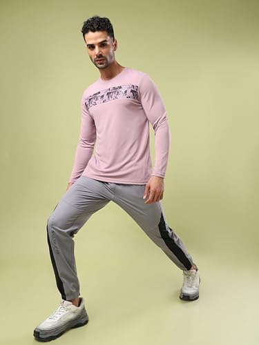 Image of TECHNOSPORT Men Polyester Self Design Chest Print Slim Fit Long Sleeve T-Shirt for Gym, Workout and Regular Use with SPF50+