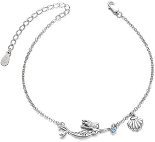 PEIMKO Little Mermaid Bracelets Anklets 925 Stering Sliver With Shell Blue Zirconia Bracelet Sea Theme Fairy Mermaid Teen Girl and Children's Jewellery Gift
