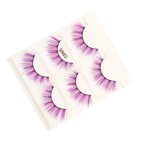 Ipetboom 3 Pares accesorios de maquillaje pestañas postizas pestañas de colores falsos Brillantina prefabricado pestañas extra bigudí tenue mirar neón pestañas densas maquillaje de pestañas
