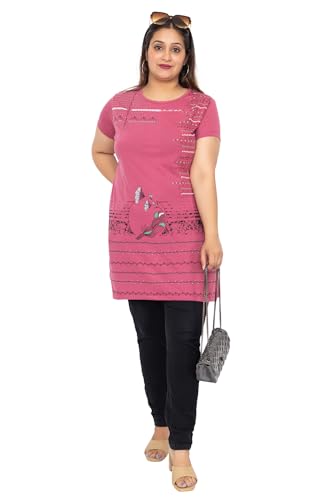 Image of Women Printed Cotton Tshirt with Side Slits & Pocket