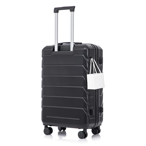 Japovker 28 Inch Checked-Large Luggage, Lightweight ABS Hard Shell Suitcase with Spinner Wheels, Expandable Travel Luggage with Combination Lock & Side Hooks for Men Women (Black, 28)