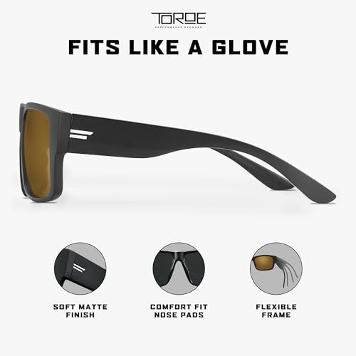 Image of TOROE VALLEY Z87+ Sunglasses, Matte Black | Polarized, TR90, Anti-Glare Polycarbonate, ANSI Safety Rated, White Emblem | Bronze