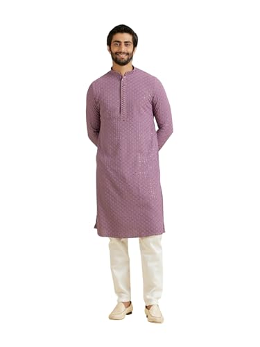 Kurta pour homme ensemble pyjama 2 pièces en viscose Manyavar brodé blanc