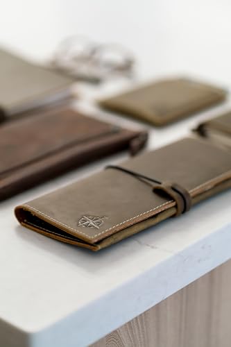 Image of Leather Travel Wallet with Passport Holder - Genuine Leather Case with RFID Blocking for Men and Women - Passport Wallet, Leather Folding Wallet for Passports, Brown, tall, Tall