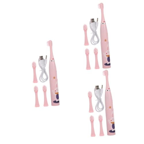Brosse à dents électrique dents sensibles enfant lot de 3 étanches rechargeables motif cartoon