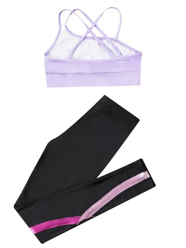 easyforever Kids Girls Two Piece Athletic Leggings And Crop Tops Tracksuit Activvewear Set Gymnastics Dance Workout Outfits Lavender&Rose 6 Years4