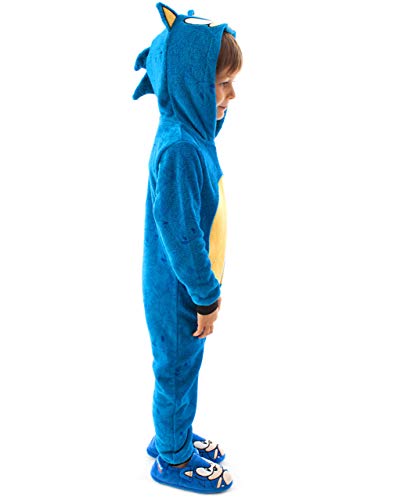 SONIC THE HEDGEHOG Onesie For Boys & Girls | Kids Blue Soft All In One Pjs With Sonic Face Hood & 3D Ears | Childrens Gamer Gift