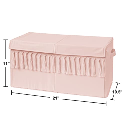 Sweet Jojo Designs Pink Boho Bohemian Girl Small Fabric Toy Bin Storage Box Chest For Baby Nursery Or Kids Room - Solid Color Blush Shabby Chic Luxury Elegant Vintage Designer Boutique Tassel Fringe #TOP2