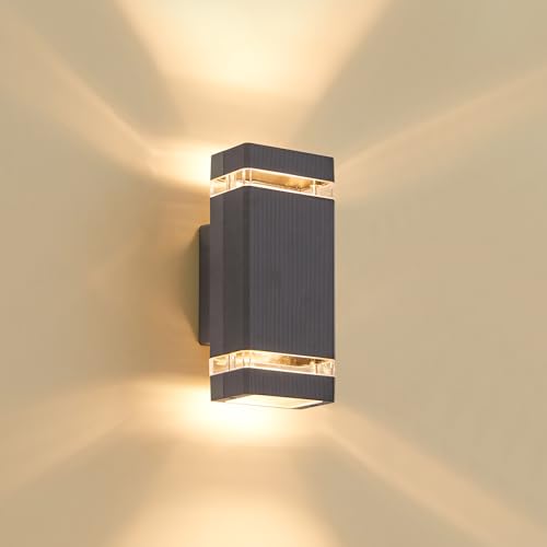 LMP Up Down Outdoor Wall Lights Mains Powered, IP65 Waterproof Outside Wall Light Square Porch Front Door Electric