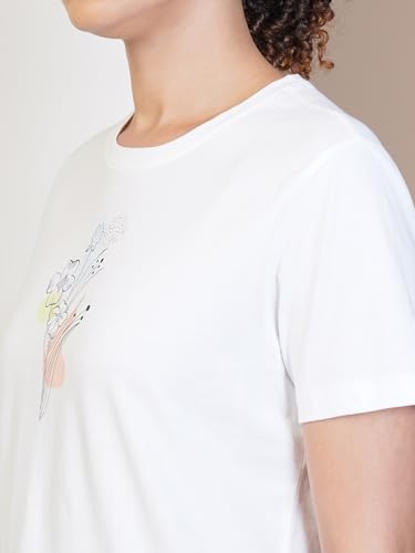 Image of ONE SKY Round Neck T Shirts for Women, Versatile Ladies Wear, Soft & Breathable Printed Tshirt, Relaxed Loose Fit Half Tshirt, Stylish & Durable Tops, Easy to Care Sustainable Summer Tshirt