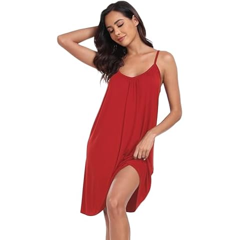 Shanghai Bund Women's Soft Sleepwear Pleated Sleep Dress Sleeveless Lingerie Loungewear Nightgown Red XX-Large Cover