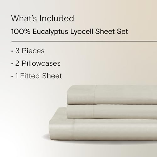 Sijo AiryWeight Tencel Sheet Set, 100% Lyocell Derived from Eucalyptus, Buttery Soft, Architectural Digest 2022 Best Cooling Sheets Winner - 3pc - 2 Pillowcases 1 Fitted (Fog, Cal King)