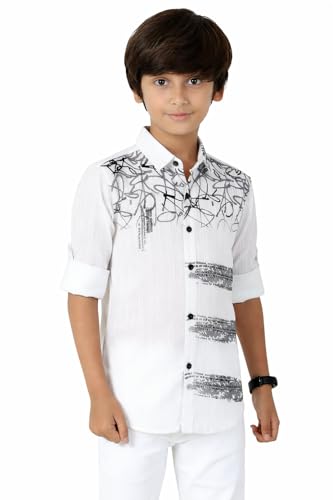 Image of Zilcon Boys Half & Half Long Sleeve Shirts Classic Collared Button-Down Tshirt Solid Cotton Letter Printed Kids & Junior Boys Shirt