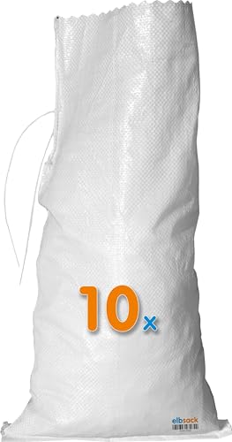10 ELBSACK Sandsäcke 30x60 cm gegen Hochwasser - leere PP-Sandsäcke mit Verschlussband, befüllbar mit Sand - genutzt von THW & Feuerwehr für Hochwasserschutz