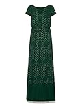 Adrianna Papell Women's Short Sleeve Blouson Beaded Gown, Dusty Emerald, 14