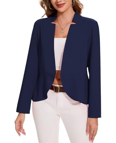 MINTLIMIT Women's Ruffle Hem Blazer Long Sleeve Hook Open Front Notched Collar Peplum Blazers Business Office Suit Jacket