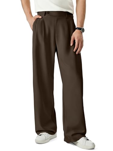 Image of JMIERR Mens Baggy Casual Dress Pants Lightweight Pleated Old Money Wide Leg Pants Loose Relaxed Fit Trousers