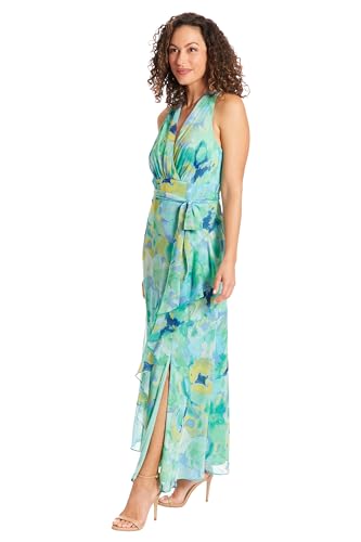 Image of London Times Women's V-Neck Waist Tie Ruffle Cascade Dress for Women | Wedding Guest Dresses for Women
