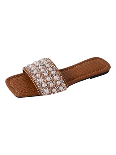 Image of GORGLITTER Women's Sparkly Jeweled Flat Sandals Dressy Open Toe Glitter Shiny Slippers Slip-on Shoes