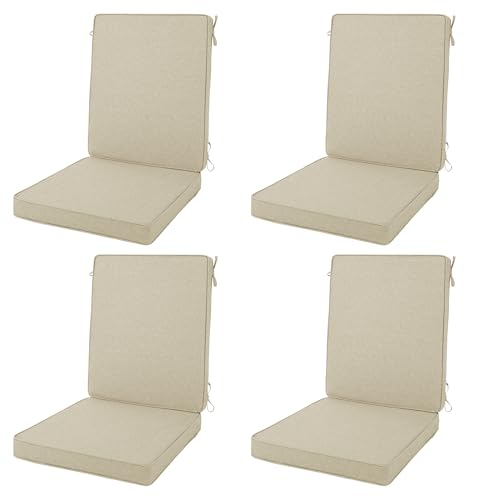 Image of Outdoor Chair Cushions 20x20, Water-Resistant & Fade-Resistant, Patio Furniture Lawn Dining Chair Seat Replacement with High Back, Ties Zipper, Removable Cover, Set of 4, Natural