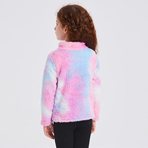 QPANCY Girls Tie Dye Sherpa Pullover Quarter Zip Casual Fuzzy Fleece Sweatshirt with Pocket3