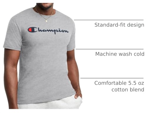 Image of Champion Men's Graphic Short Sleeve T-Shirt, Standard Fit, Classic Script Logo, Midweight 100% Cotton