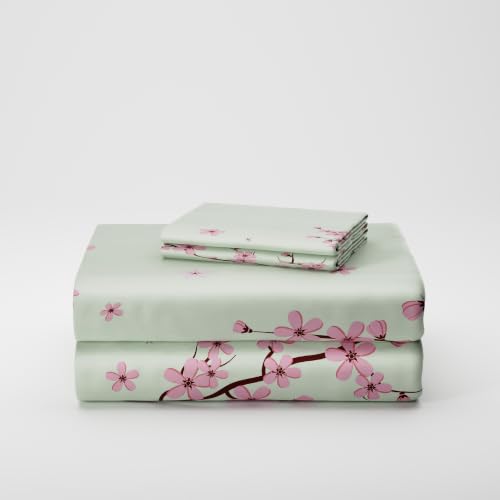 Image of BLISSHOME SoftTouch 140TC Cotton King Size Printed Bedsheet with 2 Pillow Covers for Double Bed, Silky Smooth Bedding Set, Breathable, Easy Maintain, Floral Print - Pink, White