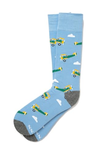 Alynn Men's Light Blue Airplane Biplane Plane Aviation Novelty Crew Dress Socks