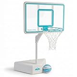 Dunn-Rite Splash & Shoot Pool Basketball Hoop, Adjustable Height Backboard – 200lbs Water-Filled Base, Stainless Steel Rim & Waterproof Basketball, Made in USA, Clear Aqua