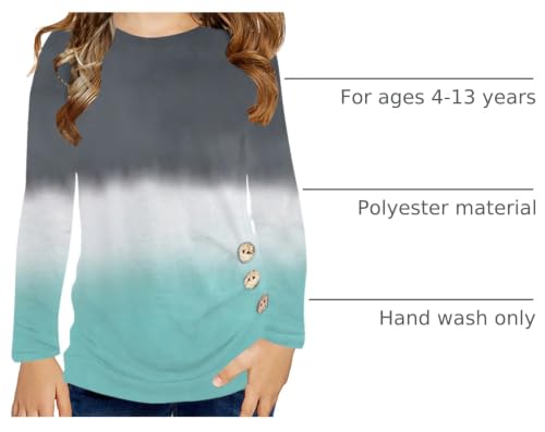 Image of Girls Casual Long Sleeve Color Block Pullover Top Stripe Button Crewneck Loose Tunic T-Shirts Blouse Size 4-13 Year