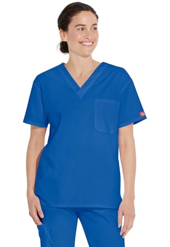 Image of Dickies EDS Signature Scrubs for Women and Scrubs for Men, Unisex One Pocket V-Neck Top in Soft Brushed Poplin 83706