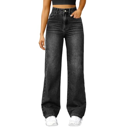 Womens Trendy High Waisted Mom Jeans Baggy Wide Leg Straight Leg Y2K Styles in Light Blue Elastic Waist Junior4