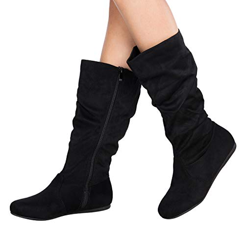 Olivia K Womens Low Heel Mid-Calf Slouchy Suede Slip On Casual Boots with Side Zipper3