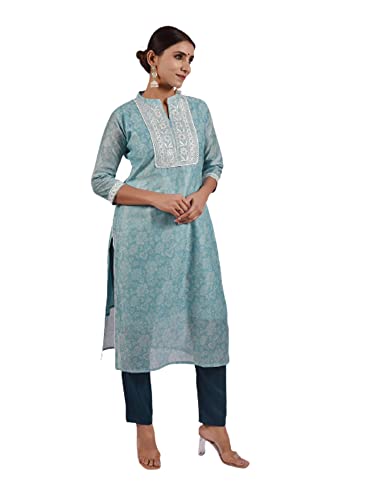 Kurti traditionnel prêt à porter fini les complexes avec ce bleu Large