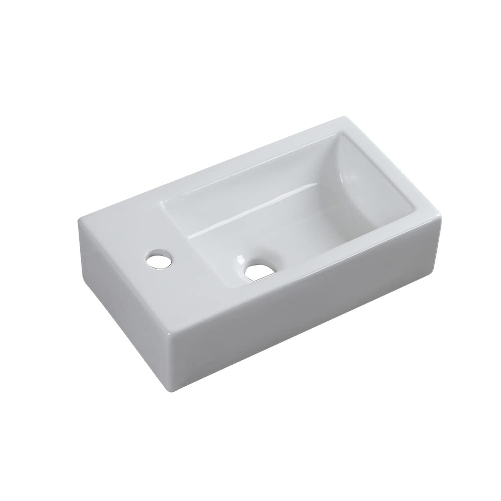 Lavello da parete rettangolare aggiornato con sifone per rifiuti Vaso in ceramica calcinazione ad alta temperatura Design bianco lucido Facile da installare e pulire per WC WC (sinistra)