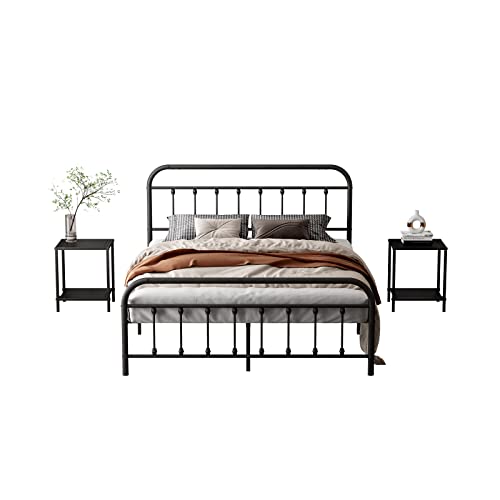 Image of Classic Black Carbon Steel Bed Frame - Structurally Stable Thicken and Bold Metal Bed Frame with Headboard, Strength Bearing Platform Bed Frame Suitable for Bedrooms, Hotel and Resort