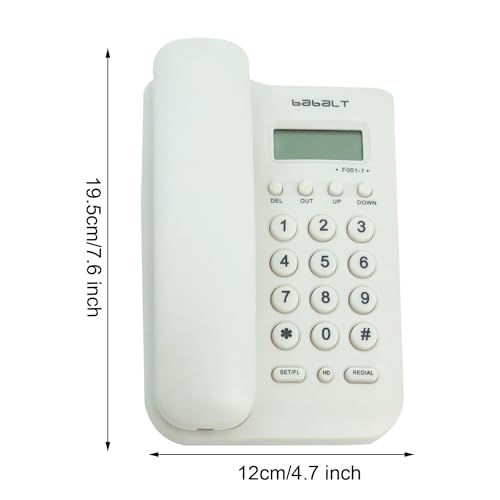 Corded Basic Landline Phone, TelPal FSK/DTMF Simple Caller ID Telephone with LCD Incoming Call Number Display, Small Desk/Wall Mountable Analog Phone for Home Office (White)