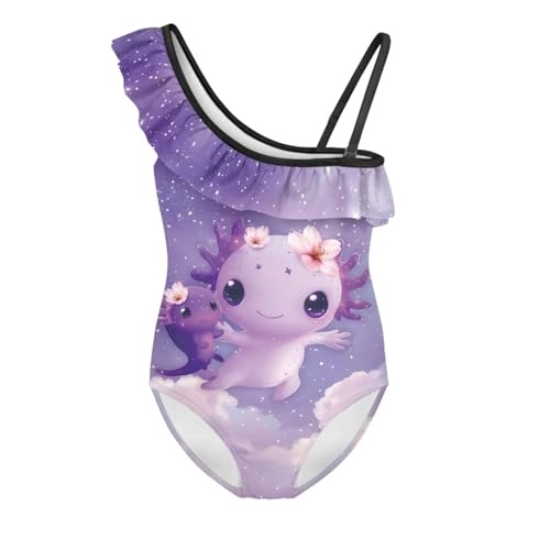 WELLFLYHOM Girls Ruffle One Piece Swimsuit 3-14 Full Coverage Bathing Suits One Shoulder Swimwear for Summer Beach