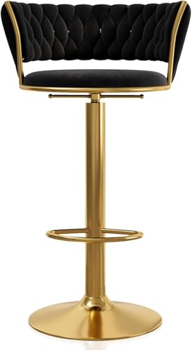 Juego de 2 taburetes de bar giratorios de terciopelo, altura ajustable de 45 a 60 cm, con diseño ergonómico y reposapiés, elegantes sillas de bistró para isla de cocina o barra de bar