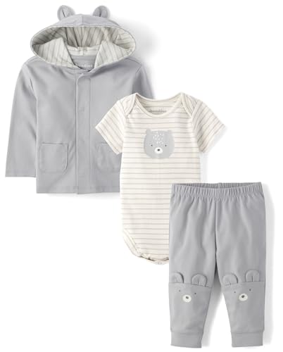 Image of The Children's Place Unisex Baby And Newborn 3 Piece Set, Long Sleeve Jacket,short Sleeve Bodysuit, and Pant
