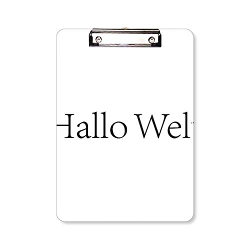 Porte-bloc allemand A4 contre les feuilles volantes Hello World