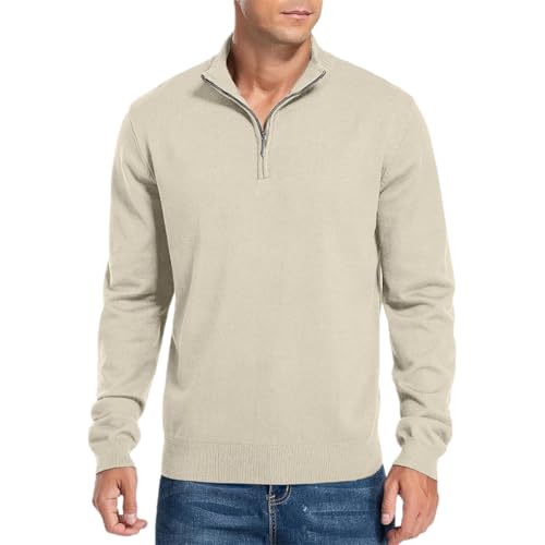 Men's Solid Color Half Zipper Knitted Pullover V-Neck Warm Simple Bright Color Wool Knitted Sweater - Main Image