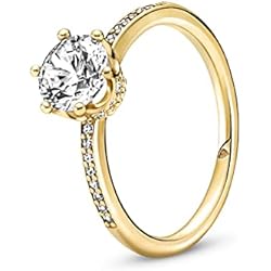 Anillo Pandora Dorado Pandora Anillo para mujer, corona brillante, color dorado 168289C01, 56, Metal, Zirconia cúbica