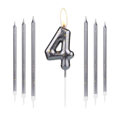 iNINGER Black 4th Birthday Number Candles,Black Long Stick Candles,Number 4 Candle Cake Cupcake Toppers for Girl Boy,Black Candles for Cake,Birthday Party Wedding Anniversary Decorations, BS-ZGH4
