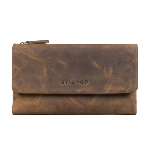 Cartera de cuero vintage STILORD Lena XL color marron medio para evitar la falta de espacio