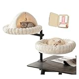 Doppel Katzenbett Schreibtisch , 360° Drehung Höhenverstellbar Katzenbett für 2 Katzen Katzenkörbchen Flauschig Flauschiges Donut, mit Fellknäuel für Fensterbank Wohnzimmer Arbeitsplatz ,White