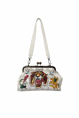 ED HARDY ���f�B�[�X Kiss Lock �T�b�`�F���o�b�O�A�^�C�K�[�^�g�D�[�O���t�B�b�N�t���[���p�[�X�A�g�b�v�n���h���V�����_�[�n���h�o�b�O�A10 x 6�C���`(���B���e�[�W�z���C�g�^�C�K�[�C���N)